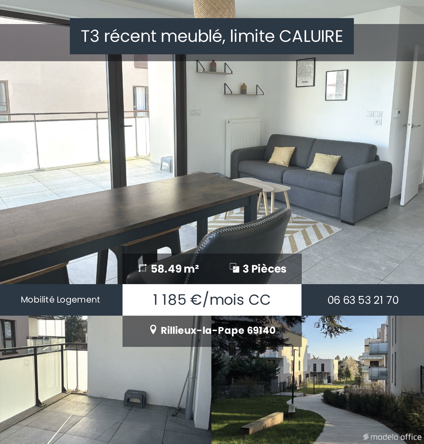 T3 récent meublé, limite CALUIRE